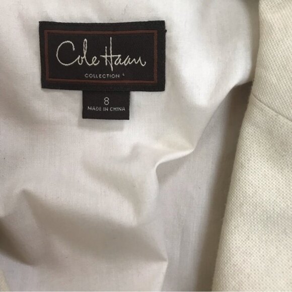 Cole Haan Cotton Lambskin Leather Detail Boho Trench Coat Jacket Fitted Pockets - Picture 6 of 16